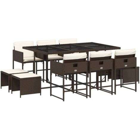 vidaXL Set da Pranzo da Giardino 11 pz con Cuscini Polyrattan Marrone