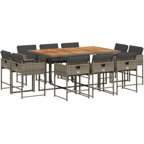 vidaXL Set da Pranzo da Giardino 11pz con Cuscini in Polyrattan Grigio
