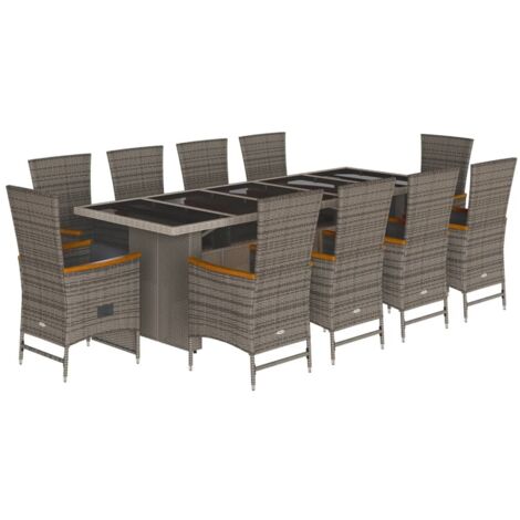 vidaXL Set da Pranzo da Giardino 11pz con Cuscini in Polyrattan Grigio