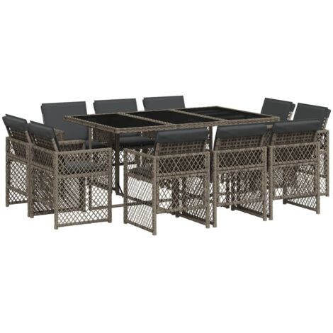 vidaXL Set da Pranzo da Giardino 11pz con Cuscini in Polyrattan Grigio