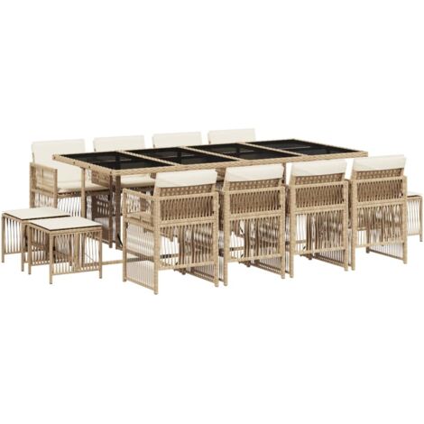 vidaXL Set da Pranzo da Giardino 13 pz con Cuscini Beige in Polyrattan