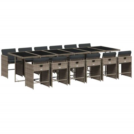 vidaXL Set da Pranzo da Giardino 13pz con Cuscini Grigio in Polyrattan