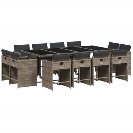 vidaXL Set da Pranzo da Giardino 13pz con Cuscini Grigio in Polyrattan