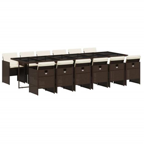 vidaXL Set da Pranzo da Giardino 13pz con Cuscini Marrone Polyrattan