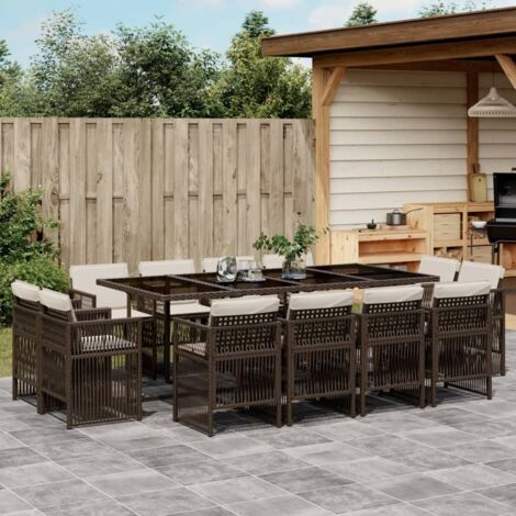 vidaXL Set da Pranzo da Giardino 13pz con Cuscini Marrone Polyrattan