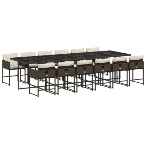 vidaXL Set da Pranzo da Giardino 13pz con Cuscini Marrone Polyrattan