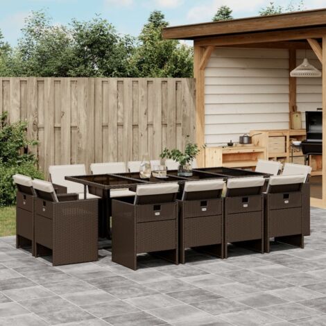 vidaXL Set da Pranzo da Giardino 13pz con Cuscini Marrone Polyrattan