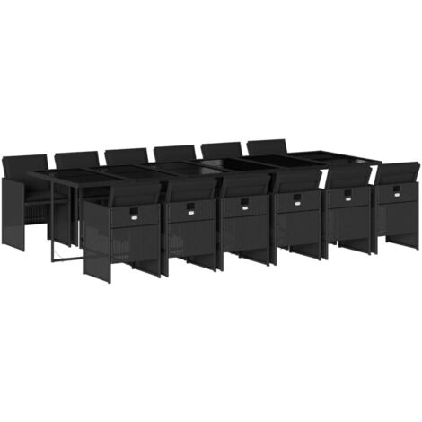 vidaXL Set da Pranzo da Giardino 13pz con Cuscini Nero in Polyrattan