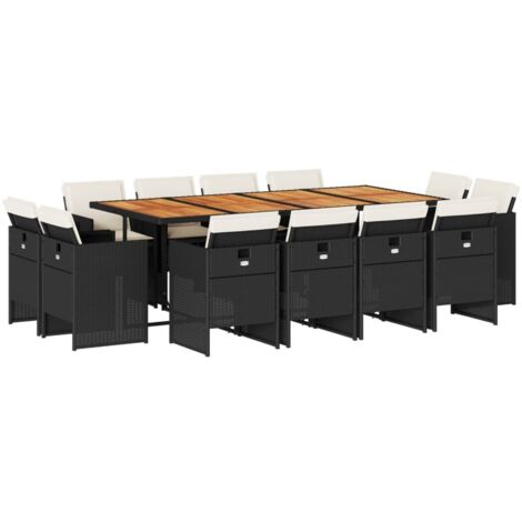 vidaXL Set da Pranzo da Giardino 13pz con Cuscini Nero in Polyrattan