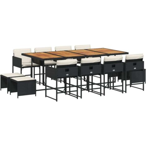 vidaXL Set da Pranzo da Giardino 13pz con Cuscini Nero in Polyrattan