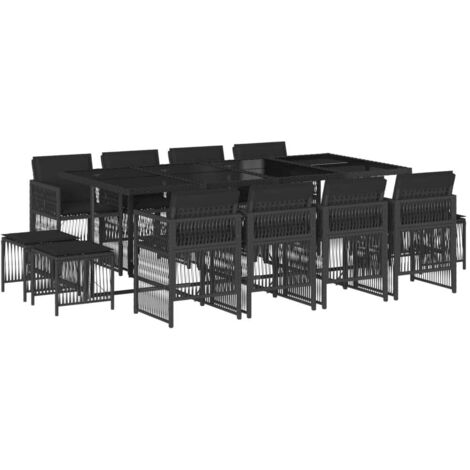 vidaXL Set da Pranzo da Giardino 13pz con Cuscini Nero in Polyrattan