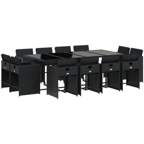 vidaXL Set da Pranzo da Giardino 13pz con Cuscini Nero in Polyrattan