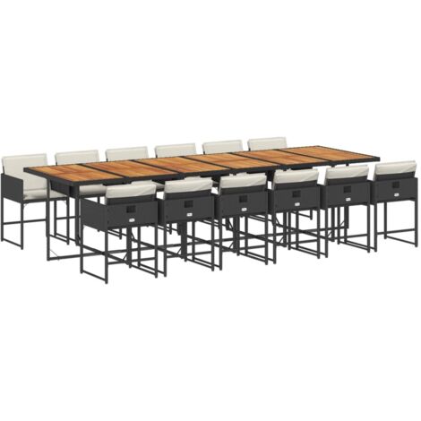 vidaXL Set da Pranzo da Giardino 13pz con Cuscini Nero in Polyrattan