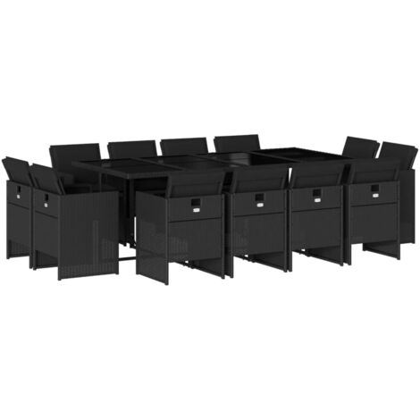 vidaXL Set da Pranzo da Giardino 13pz con Cuscini Nero in Polyrattan
