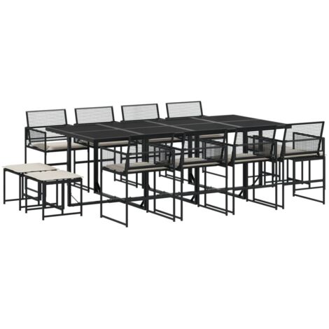 vidaXL Set da Pranzo da Giardino 13pz con Cuscini Nero in Polyrattan