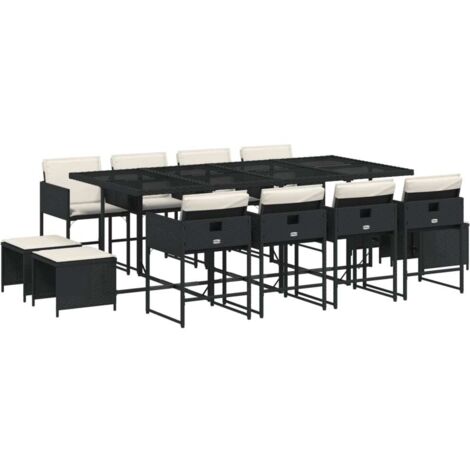 vidaXL Set da Pranzo da Giardino 13pz con Cuscini Nero in Polyrattan