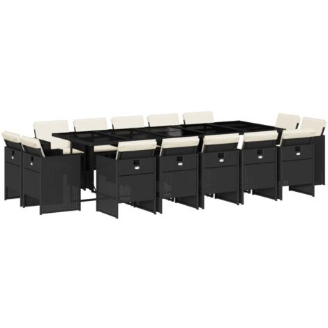 vidaXL Set da Pranzo da Giardino 15 pz con Cuscini Nero in Polyrattan
