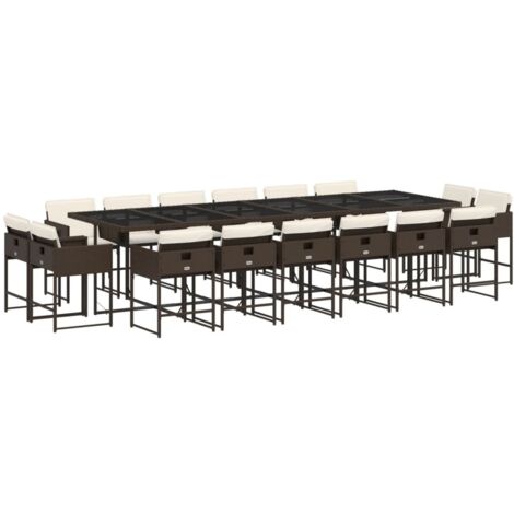 vidaXL Set da Pranzo da Giardino 17 pz con Cuscini Marrone Polyrattan