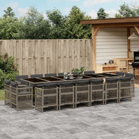 vidaXL Set da Pranzo da Giardino 17pz con Cuscini Grigio in Polyrattan
