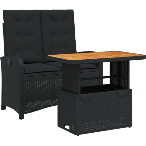 vidaXL Set da Pranzo da Giardino 2 pz con Cuscini Nero in Polyrattan