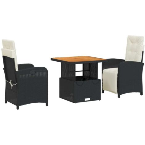 vidaXL Set da Pranzo da Giardino 3 pz con Cuscini Nero in
