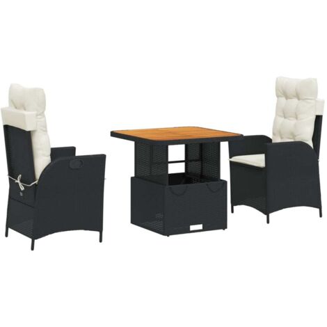 vidaXL Set da Pranzo da Giardino 3 pz con Cuscini Nero in