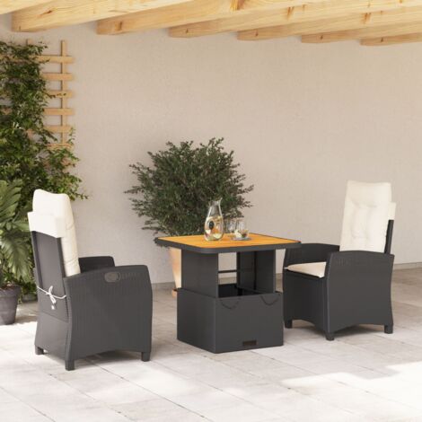 vidaXL Set da Pranzo da Giardino 3 pz con Cuscini Nero in Polyrattan