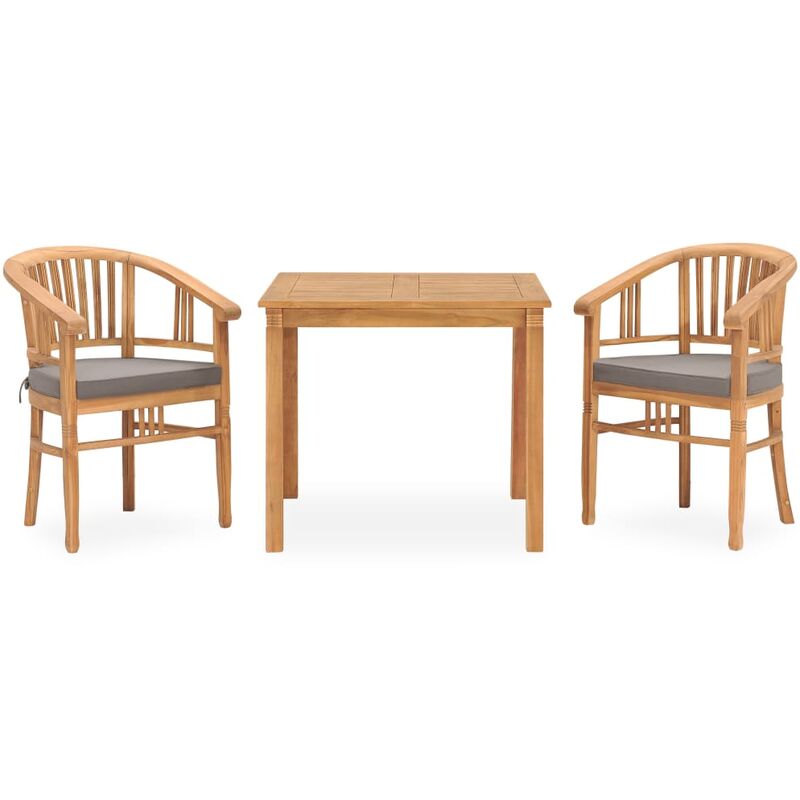 3 pz Set da Pranzo da Giardino con Cuscini, Set tavolo e sedie da giardino in Massello di Teak Vidaxl