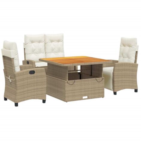 vidaXL Set da Pranzo da Giardino 4 pz con Cuscini Beige in Polyrattan