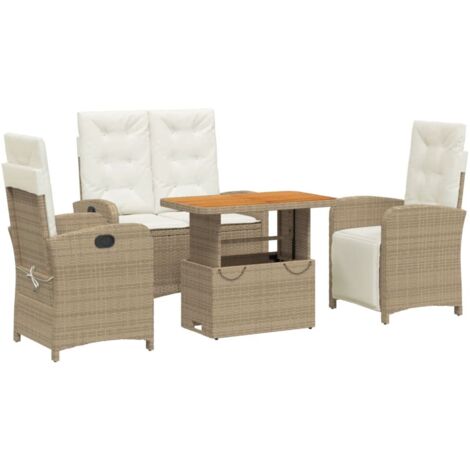 vidaXL Set da Pranzo da Giardino 4 pz con Cuscini Beige in Polyrattan