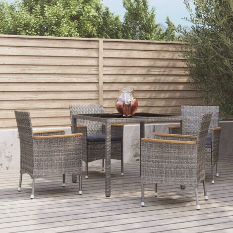 vidaXL Set da Pranzo da Giardino 5 pz con Cuscini in Polyrattan Grigio