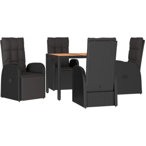 vidaXL Set da Pranzo da Giardino 5 pz Nero con Cuscini in Polyrattan