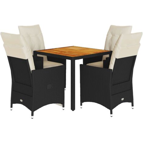 vidaXL Set da Pranzo da Giardino 5 pz Nero con Cuscini in Polyrattan