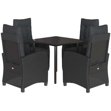 vidaXL Set da Pranzo da Giardino 5 pz Nero con Cuscini in Polyrattan