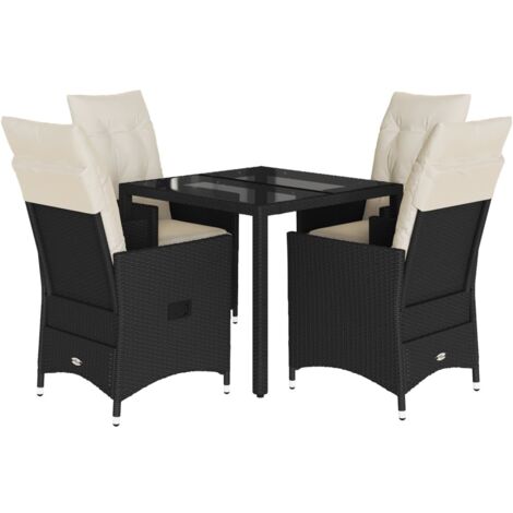 vidaXL Set da Pranzo da Giardino 5 pz Nero con Cuscini in Polyrattan
