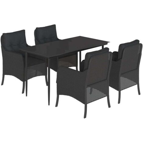 vidaXL Set da Pranzo da Giardino 5 pz Nero con Cuscini in Polyrattan