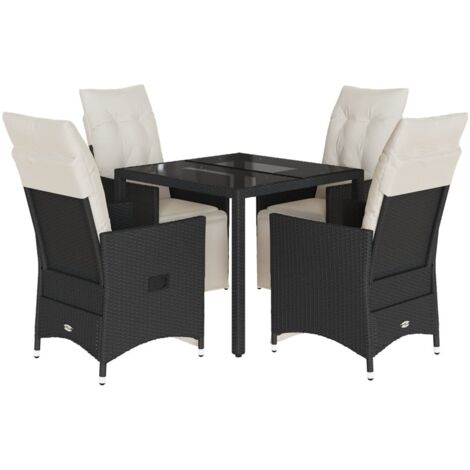 vidaXL Set da Pranzo da Giardino 5 pz Nero con Cuscini in Polyrattan