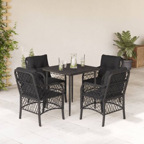 vidaXL Set da Pranzo da Giardino 5 pz Nero con Cuscini in Polyrattan