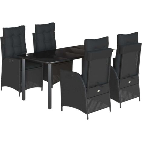 vidaXL Set da Pranzo da Giardino 5 pz Nero con Cuscini in Polyrattan