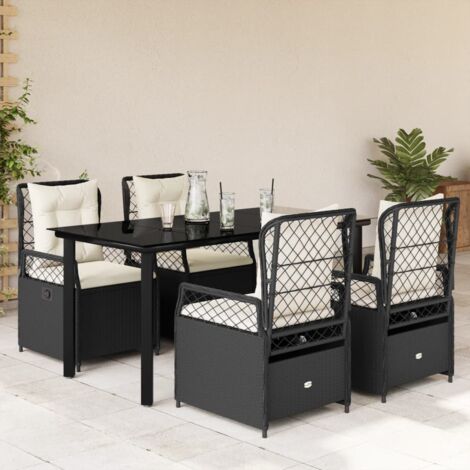 vidaXL Set da Pranzo da Giardino 5 pz Nero con Cuscini in Polyrattan