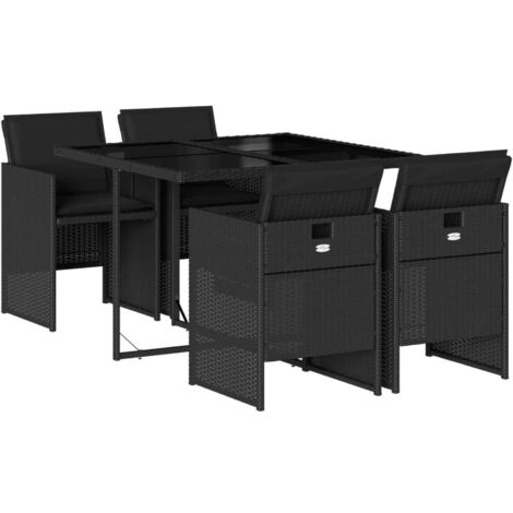 vidaXL Set da Pranzo da Giardino 5 pz Nero con Cuscini in Polyrattan