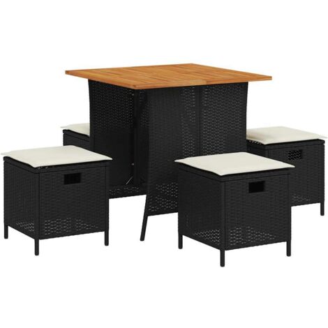 vidaXL Set da Pranzo da Giardino 5 pz Nero con Cuscini in Polyrattan