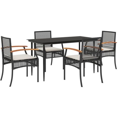 vidaXL Set da Pranzo da Giardino 5 pz Nero con Cuscini in Polyrattan