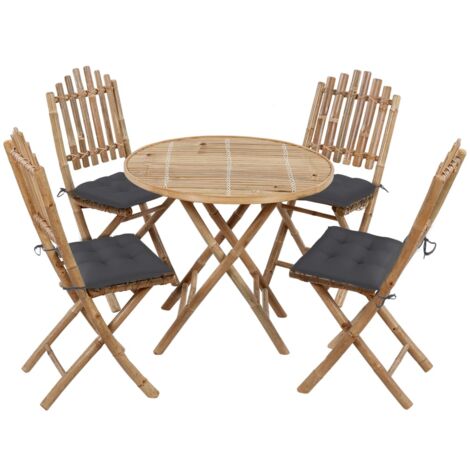 vidaXL Set da Pranzo da Giardino 5 pz Pieghevole con Cuscini in Bambù