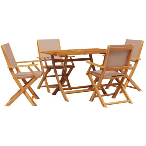 vidaXL Set da Pranzo da Giardino 5 pz Tortora Tessuto e Legno Massello