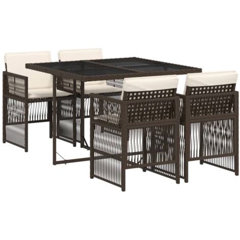 vidaXL Set da Pranzo da Giardino 5pz con Cuscini in Polyrattan Marrone