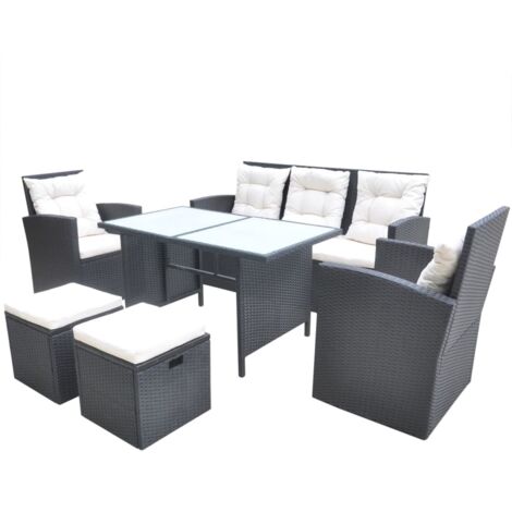 vidaXL Set da Pranzo da Giardino 6 pz con Cuscini in Polyrattan Nero