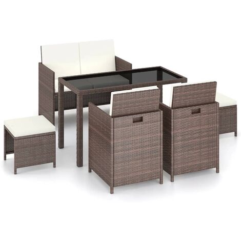 vidaXL Set da Pranzo da Giardino 6 pz con Cuscini Polyrattan Marrone