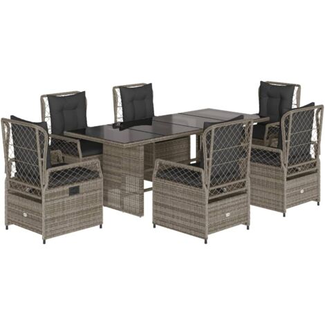 vidaXL Set da Pranzo da Giardino 7 pz con Cuscini in Polyrattan Grigio
