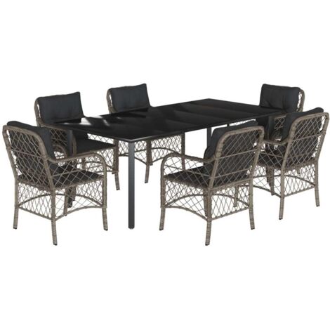 vidaXL Set da Pranzo da Giardino 7 pz con Cuscini in Polyrattan Grigio